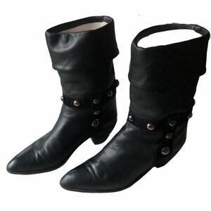 Miss Maud Paris Leather Boots Black Studded 39 VTG